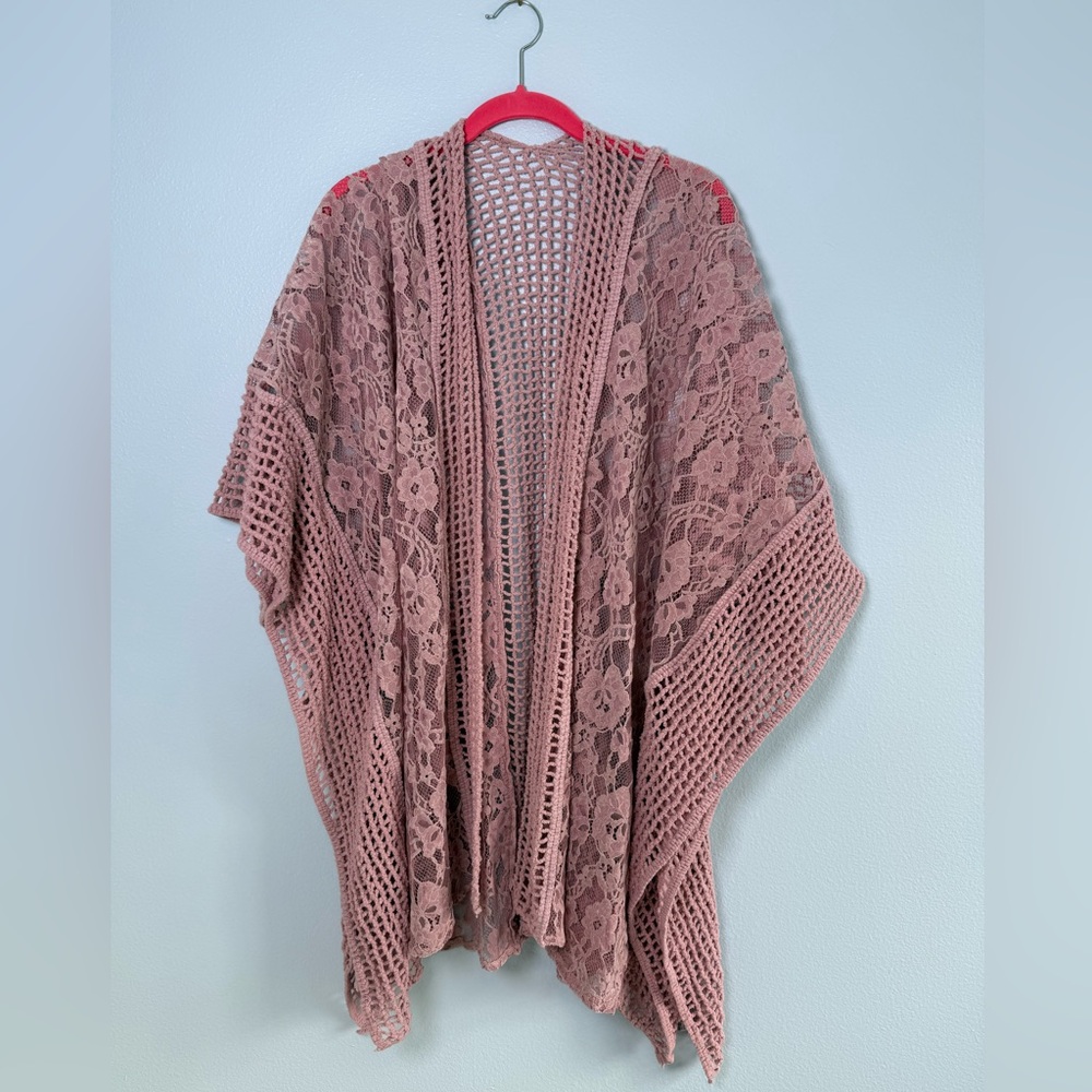 Lace Knit Open-Front Cardigan - Dusty Rose
